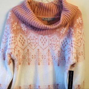 Aztec Patterned Cream and Coral Cowl Neck Sweater.